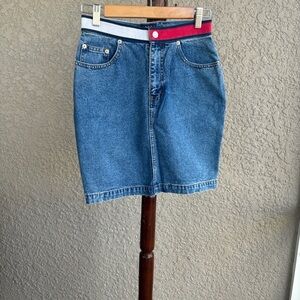 Tommy Hilfiger Blue Denim Skirt with Red and White Waistband